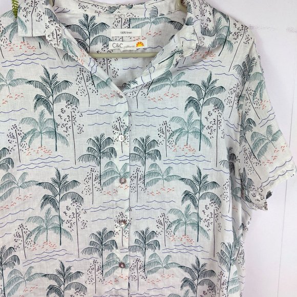 C&C California Women's Linen Palm Tree Crop Top - Picture 3 of 3
